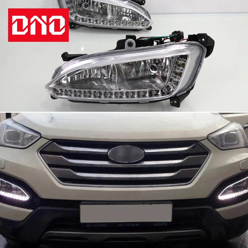 

Car LED Daytime Running Lights For Hyundai Santa Fe IX45 2013 2014 2015 12V Auto DRL Super Brightness Signal Lamps Foglamp