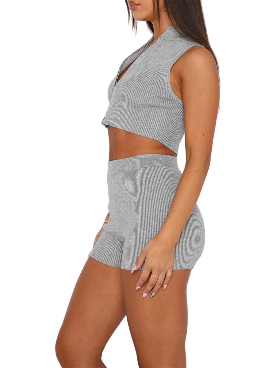 

Women s Casual Rib Knit Crop Top and Shorts Set Y2K Style Sleeveless Tank and High Waist Bottoms Loungewear