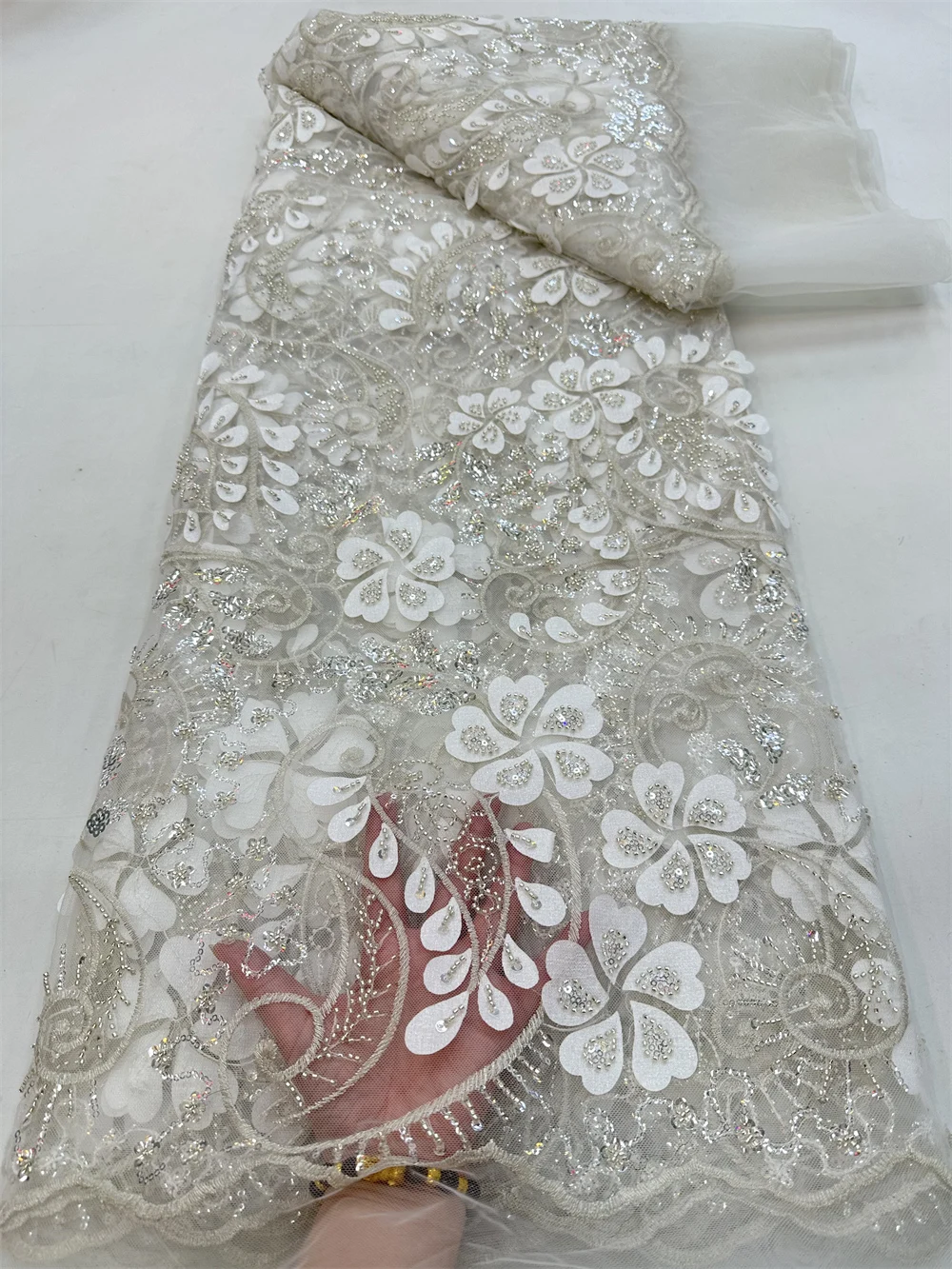 

Sinya African Nigerian Wedding Bridal Lace Fabric 2023 High Quality Embroidery French Sequins Beaded Lace Fabric Luxury QF0803