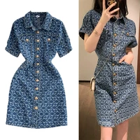 new brand design single breasted women denim dress fashion casual small fragrance jean dress ankle length