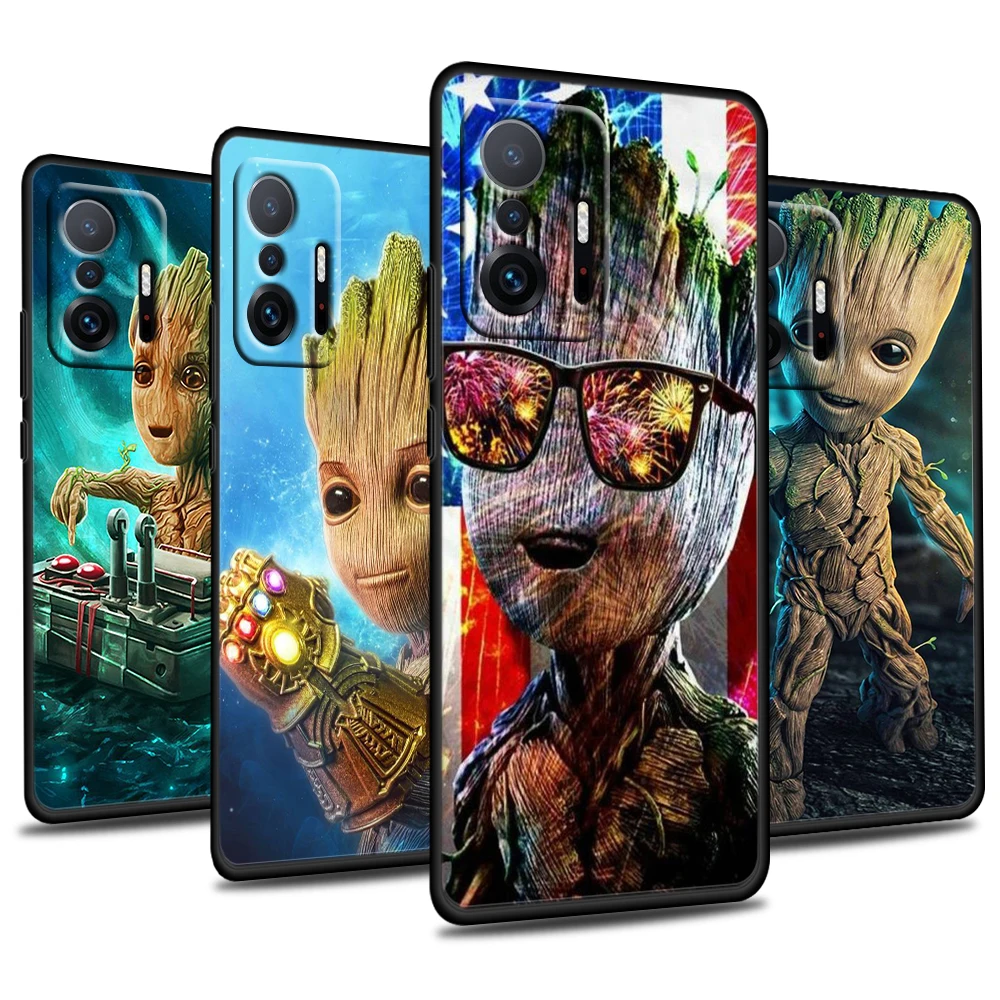 

Avengers Marvel Groot For Xiaomi Mi 11 10 Ultra 11T 10T Note10 Pro Lite 11i 10i 10S 5G Soft TPU Black Phone Case Cover