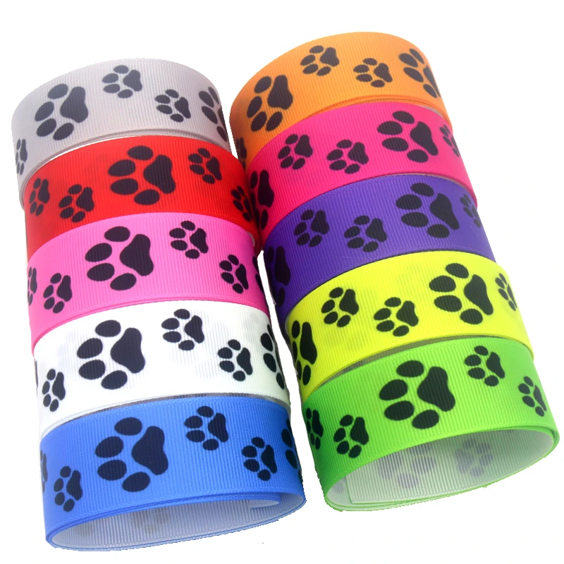 

DUWES 50yards Dog Paw Printed Grosgrain Ribbon Accessory Hairbow Headwear Decoration DIY Wholesale OEM D1551
