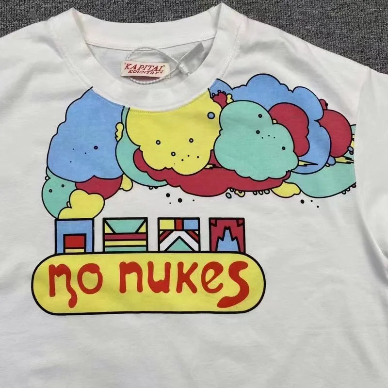 

Oversized KAPITAL Men's T Shirts Color Comic Print 1:1 High Quality White Tops Tee