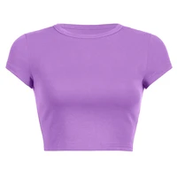 sweet 2022 purple short sleeve women casual t shirts basic o neck all match crop top soft bodycon korean fashion tees blouse