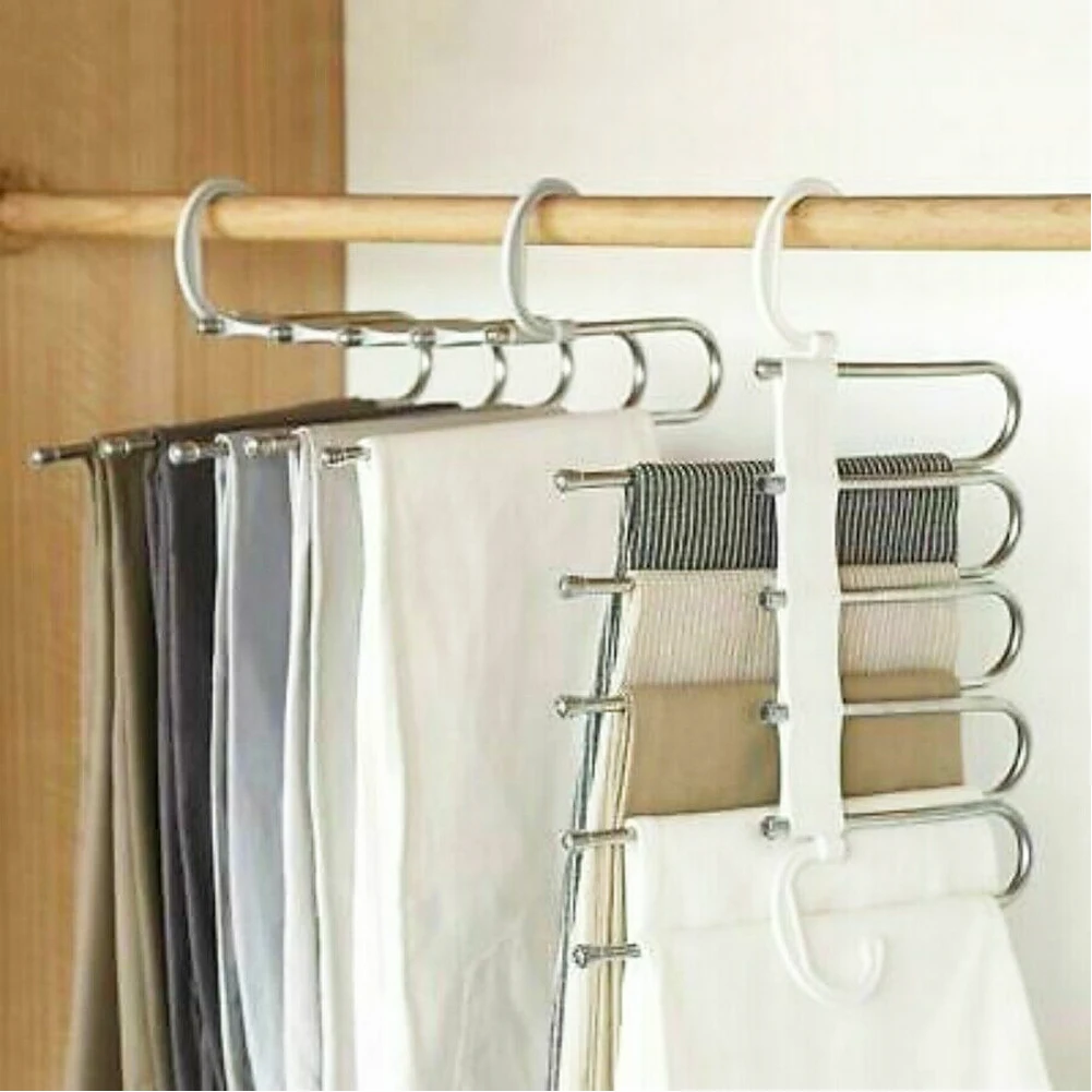 

Multi-functional 5 in 1 Trouser Storage Rack Adjustable Pants Tie Storage Shelf Closet Organizer Stainless Steel Clothes Hanger