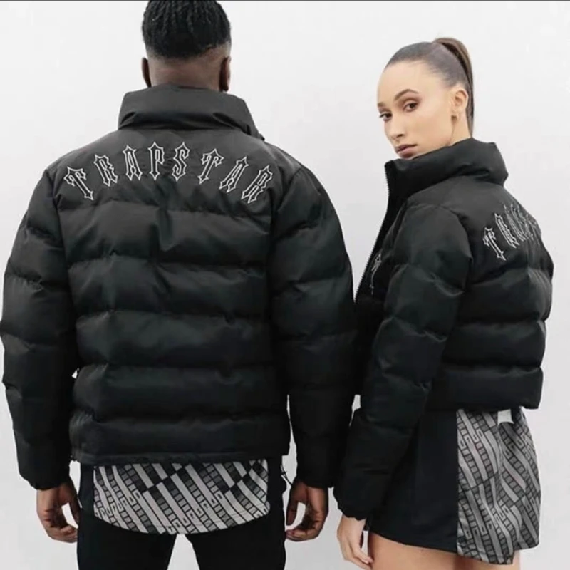 

Unisex Black Embroidered Down Jacket Youth High Street Clothing Men Women Jackets Winter Warm Coats Daily Hooded Tops