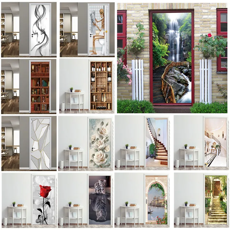 

Creative 3D Door Sticker 95x215cm/Custom Size Self Adhesive Wallpaper On the Doors DIY Renovation Waterproof Poster For Bedroom