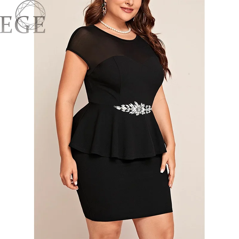 Plus Size Women's Tops and Skirts 2-Piece Set 4XL5XL6XL 2023 Plus Size Black Elegant Ruffles Slim Top and Hip Cover Skirt