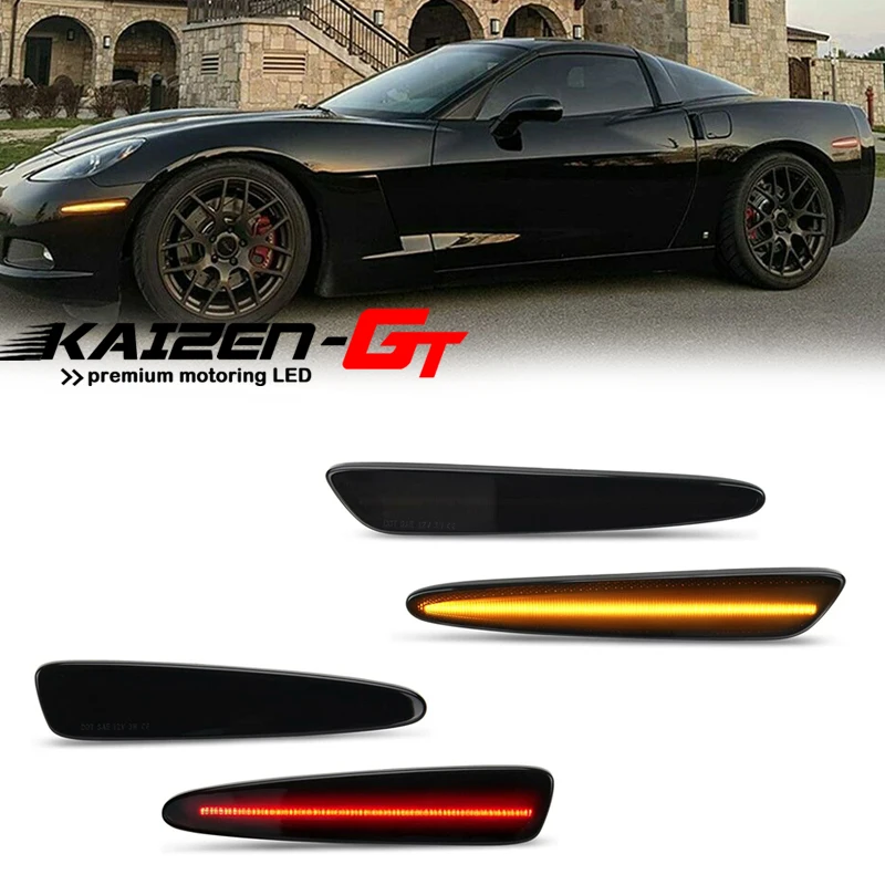 Luces LED frontales y traseras para Chevrolet Corvette C6, luz de señal de giro, color rojo, ámbar, ahumado, para guardabarros, 2005-2013