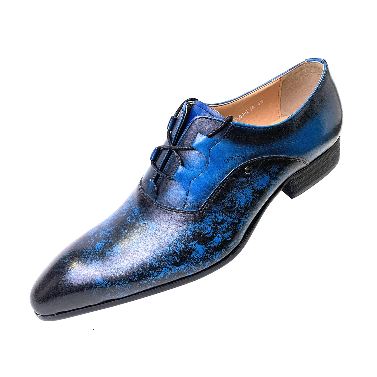 Luxury Italian Hand-Painted Mens Oxford Shoes Fashion Print Genuine Leather Blue Lace-up Wedding Office Suit Men Dress Shoes