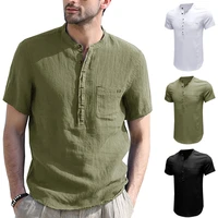 helisopus new mens linen short sleeve button t shirt soft breathable casual fit solid color tops t shirt daily commuter wear