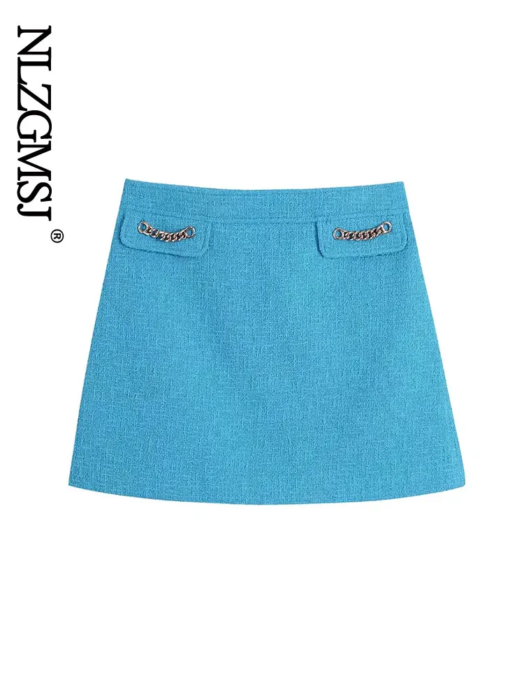 

Nlzgmsj 2022 женская синяя твидовая юбка, Женская весенне-Летняя Сексуальная мини-юбка трапециевидной формы с высокой талией, элегантная офисная...