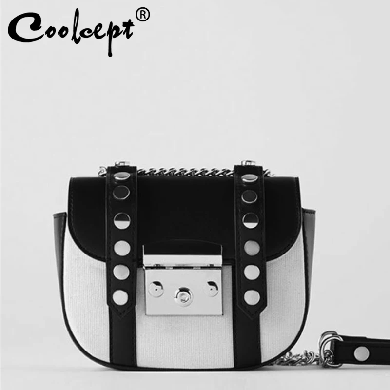 

Coolcept 2022 Woemn Messenger Bag Rivet Chains Spring Women'Shoelder Bag Frashion Round High Canvas Ladies Daily Phone Pouch