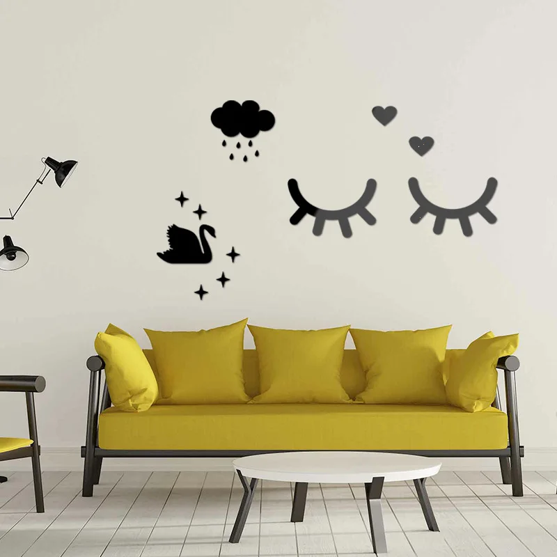

Adhesive Backed Three-dimensional Mirror Wall Sticker Smile Eyelashes Swan Clouds Raindrops Removable Decorative Sticker X107