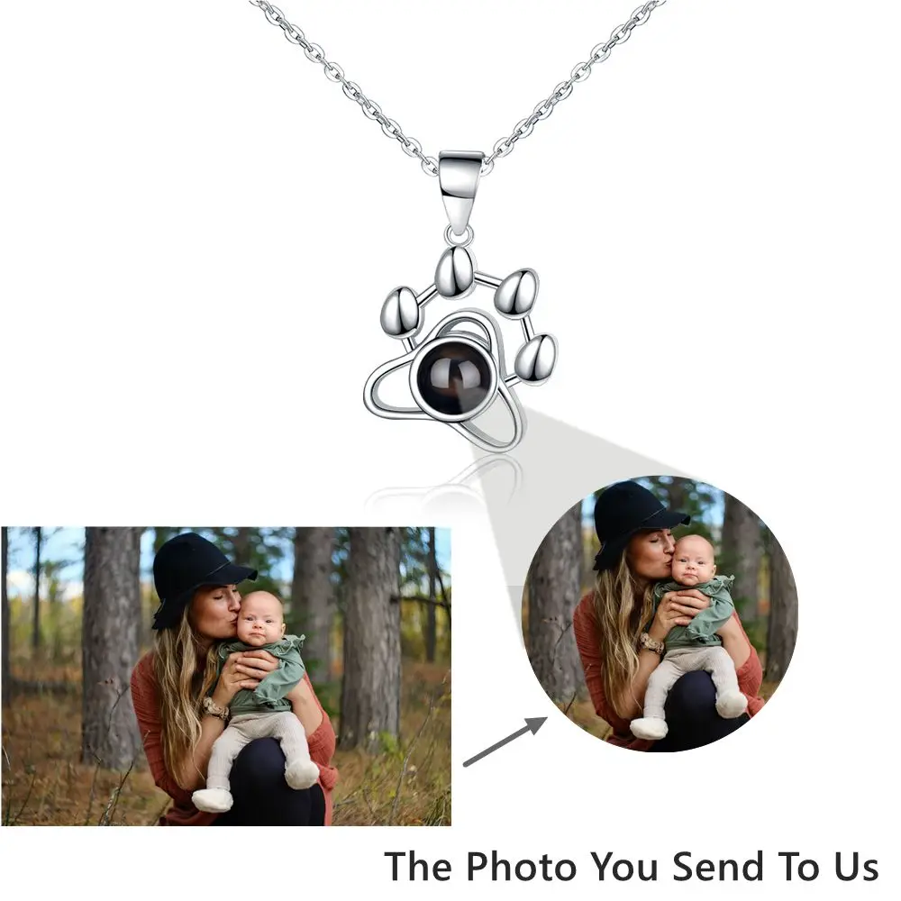 925 Sterling Silver Projection Photo Necklace in Gold Silver Rose Gold Personalized Custom Family Couples Pet Dog Photo Necklace