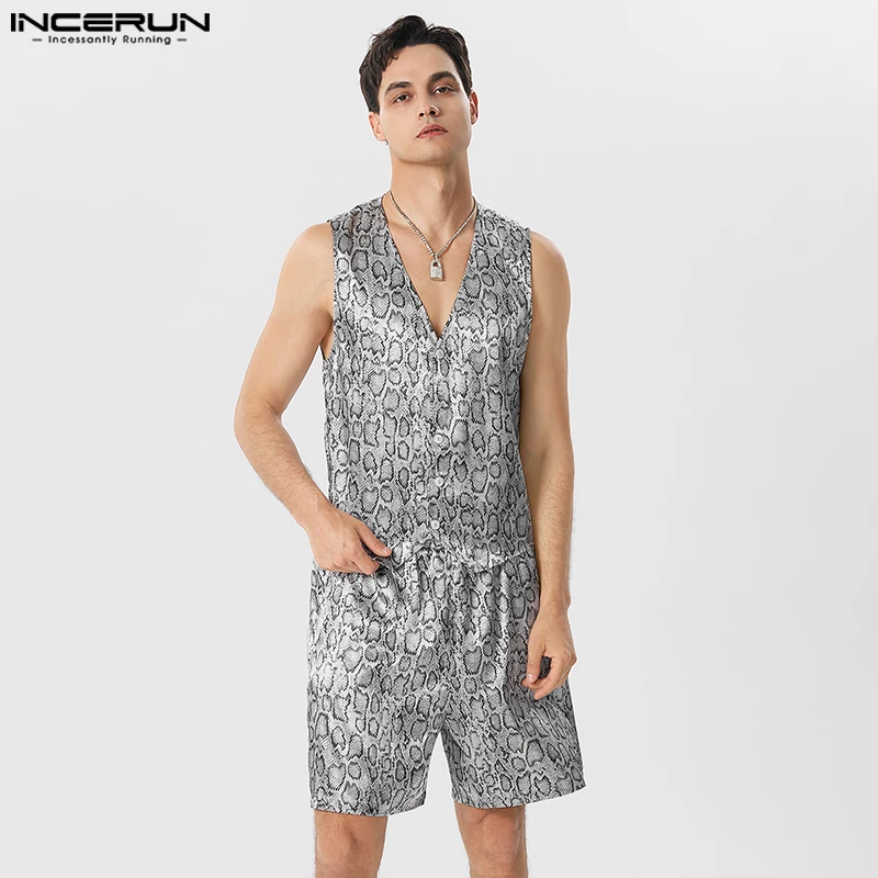 

INCERUN 2023 American Style New Mens Sets Sleeveless Vests Shorts Sets Fashion Casual Male Leopard Printing Two-piece Sets S-5XL
