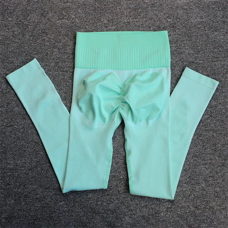 Fitness Ribbed Yoga Pants Women Seamless High Waisted Leggings Sport Tummy Control Running Training Female Gym  Legging Tights