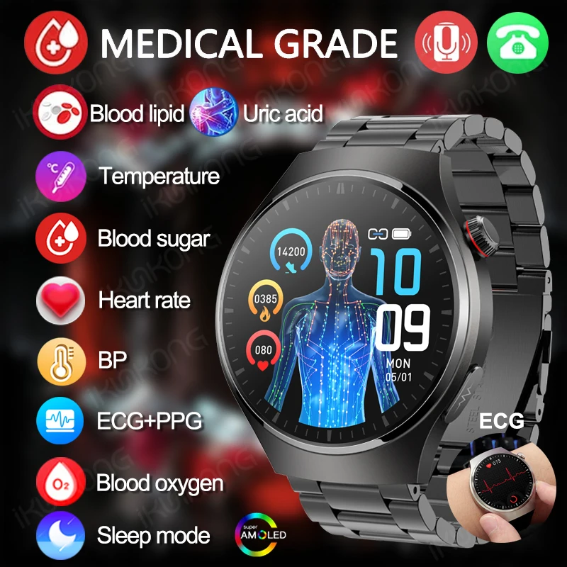 Смарт-часы для здоровья уровень сахара в крови ЭКГ + PPG Bluetooth-вызов 466*466 AMOLED 1 43
