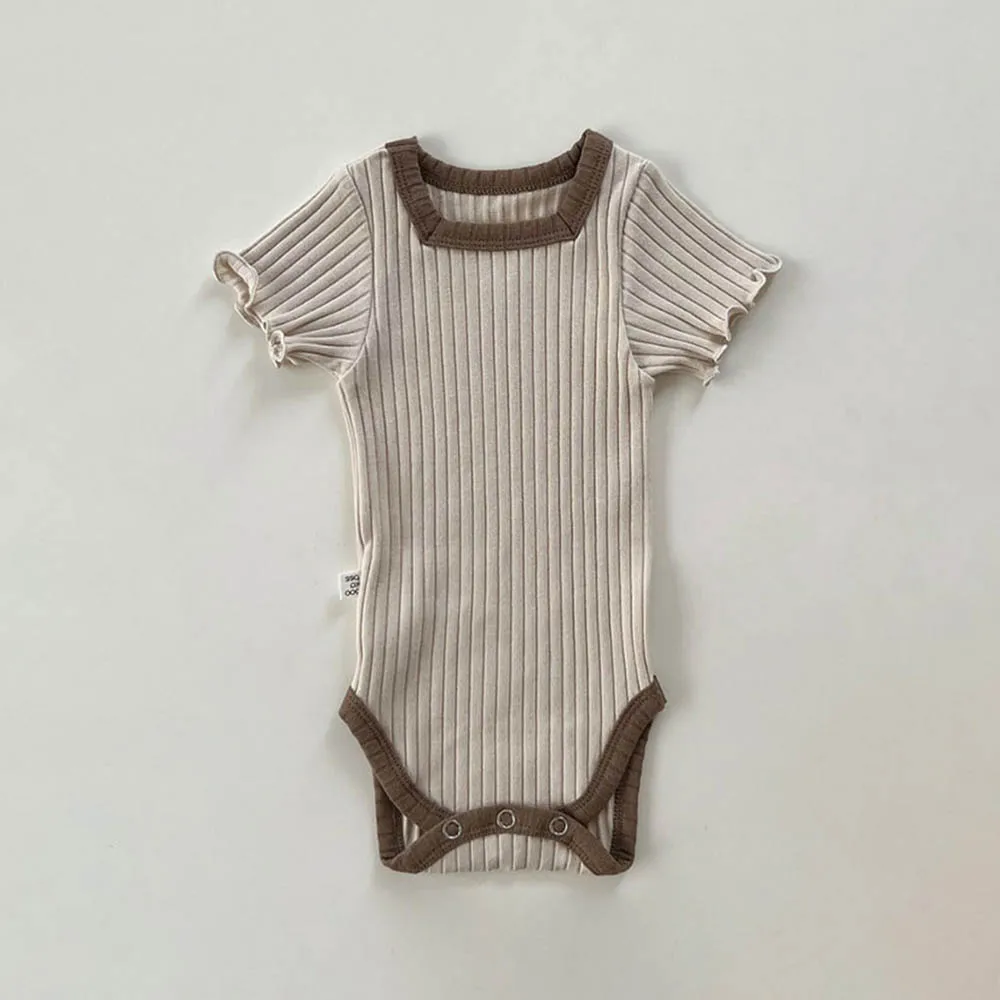 

Keelorn Kids Romper Suit 2022 Summer Baby Boys Girls Square Collar High Elasticity Romper Wave Lace Short-sleeved Romper 6M-2Y