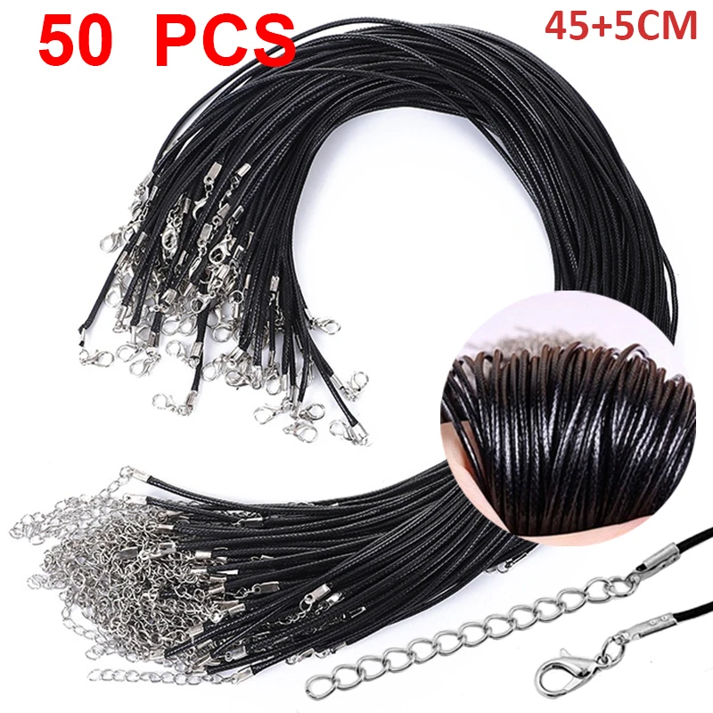 

50pcs Shiny Waxed Leather Cord DIY Jewelry Thread String Strap Chain With Clasp Necklace Rope Jewelry Making Supplies Wholesale