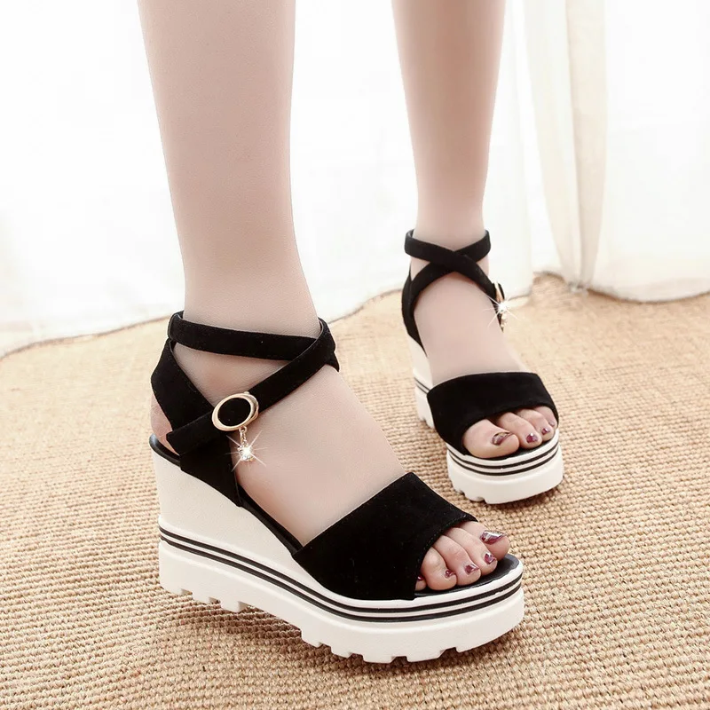 Women Summer Wedge Sandals Female Buckle fish mouth Platform Bohemia High Heel Sandals Fashion Ankle Strap Open Toe Ladies Shoes