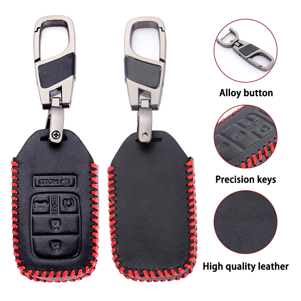 

Leather Car Key Case Cover For Honda Civic Accord Pilot CR-V 2015 - 2018 Car Accessories Key Chain Ring Cover Case Holder
