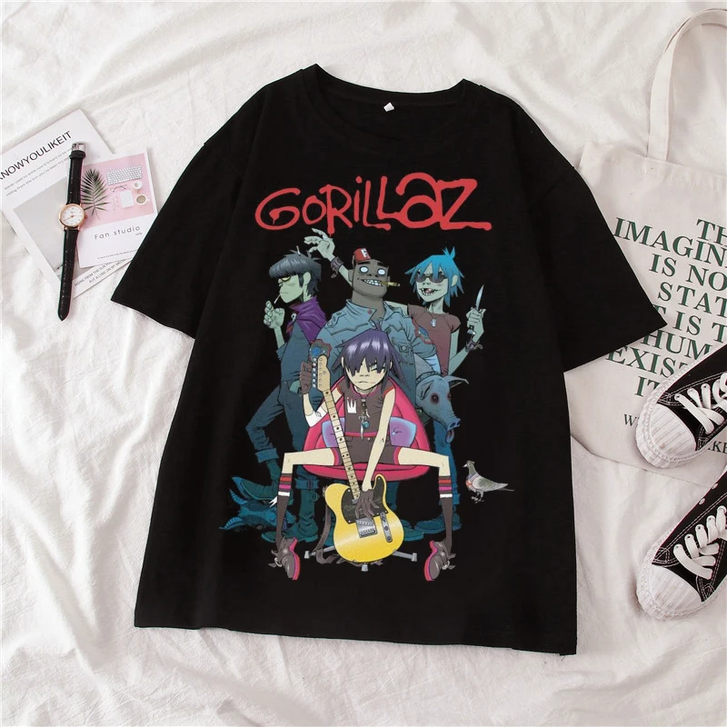 

Футболка Мужская/женская с коротким рукавом, модный топ с рок-группой Gorillaz, Повседневная рубашка в стиле хип-хоп, уличная одежда