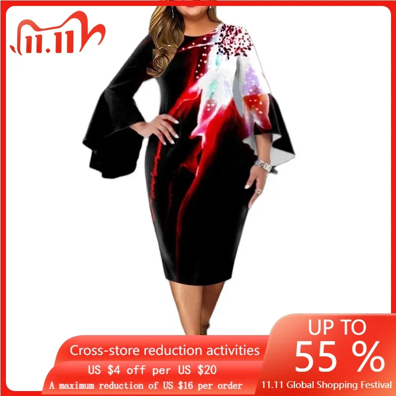 

Женское платье-футляр с круглым вырезом, размеры до 5XL