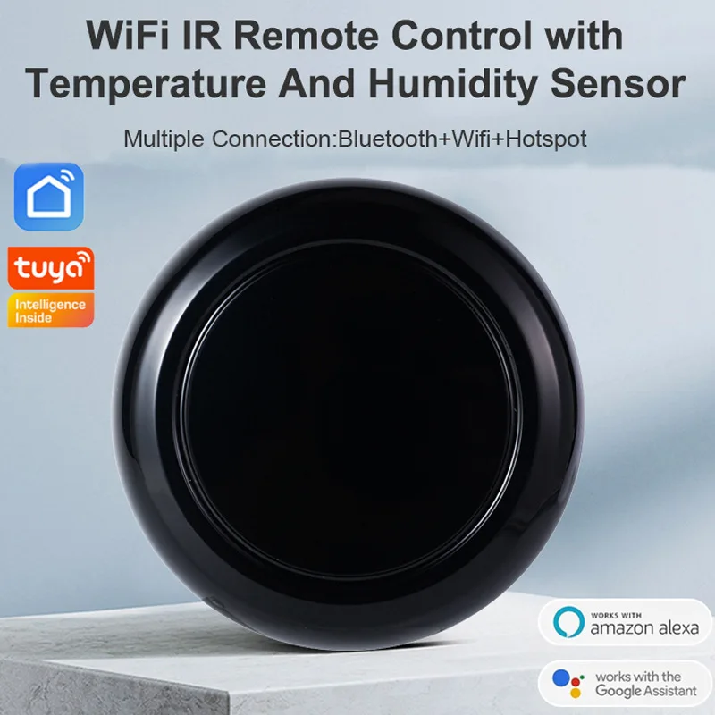 

Умный универсальный Wi-Fi ИК-контроллер Tuya с датчиком температуры/влажности и голосовым управлением для автоматизации переменного/домашней промышленности для умного дома