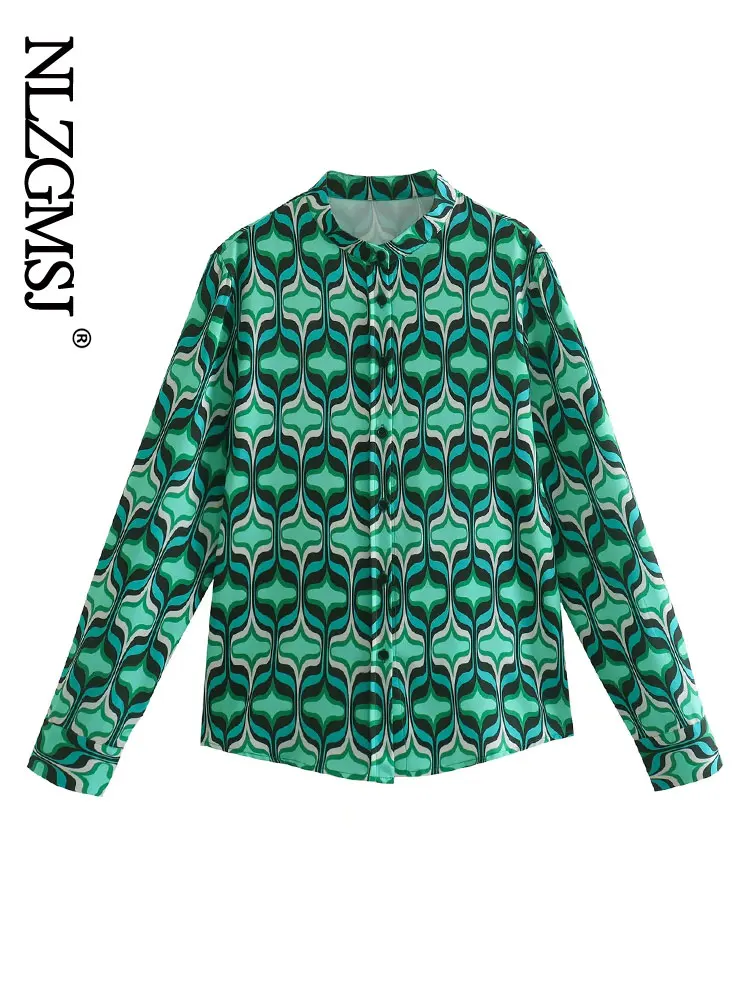 

Женская винтажная блузка на пуговицах с длинным рукавом и принтом