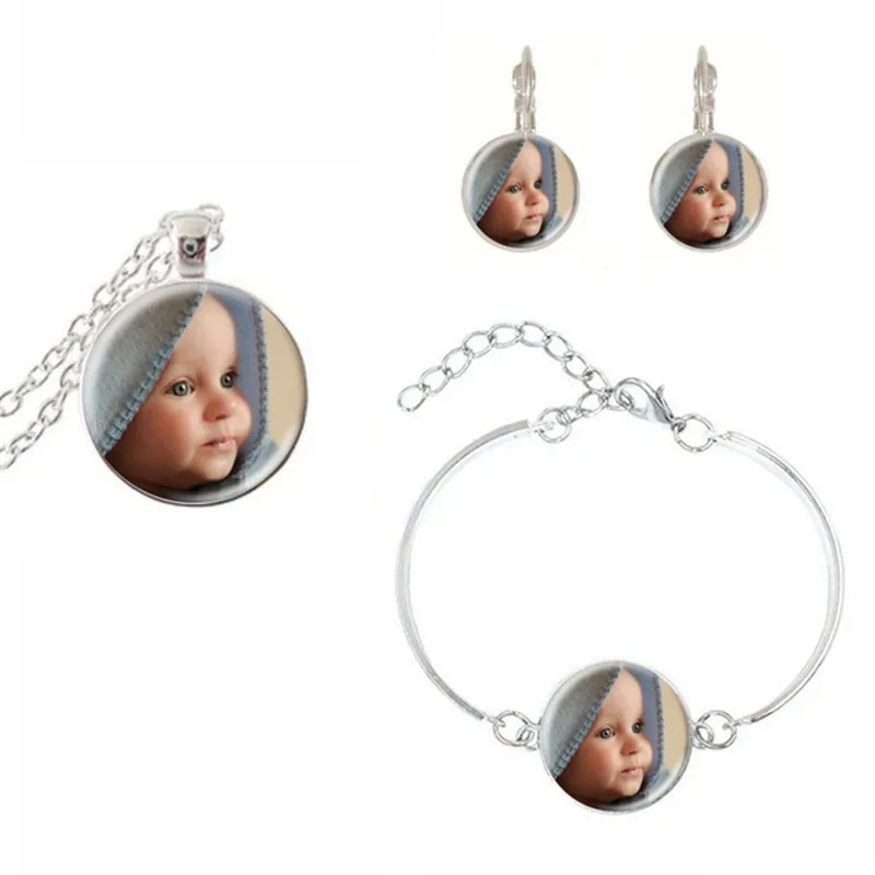 

Customized Jewelry Sets Personalized Photo Glass Dome Cabochon Earrings Necklace Bracelet For Women Girls Gifts