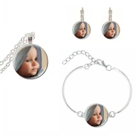 customized jewelry sets personalized photo glass dome cabochon earrings necklace bracelet for women girls gifts