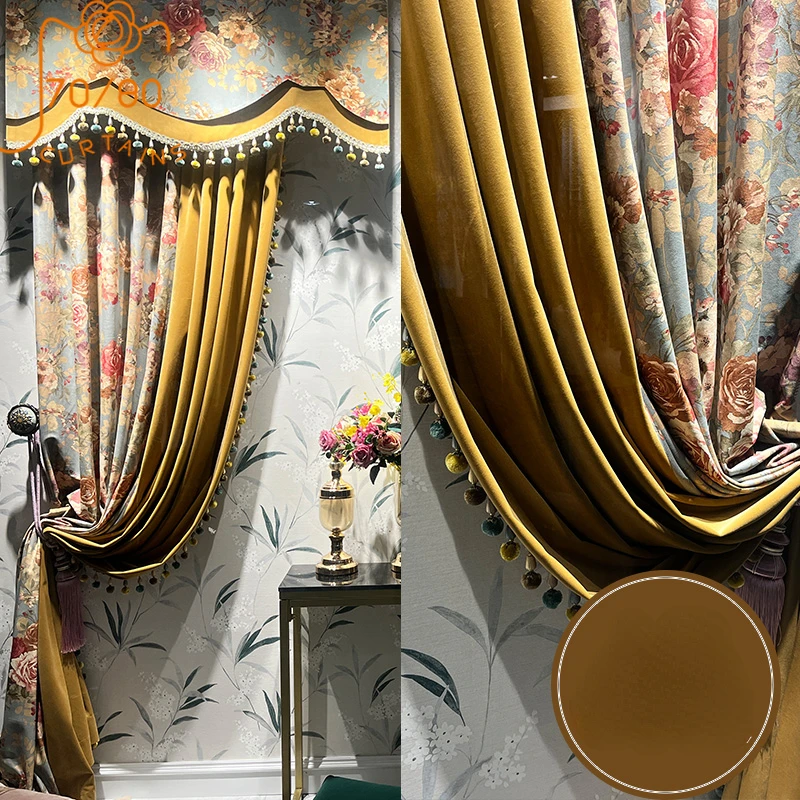 Плотные бархатные шторы затемняющие занавески в американском стиле ретро с