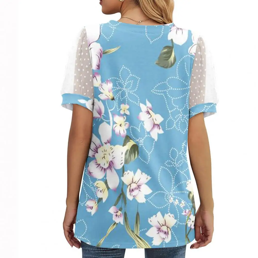 

Shirt Top Floral Print V-neck Women's Tee Breathable Sweat Absorbing Casual Loose Blouse Women T-shirt