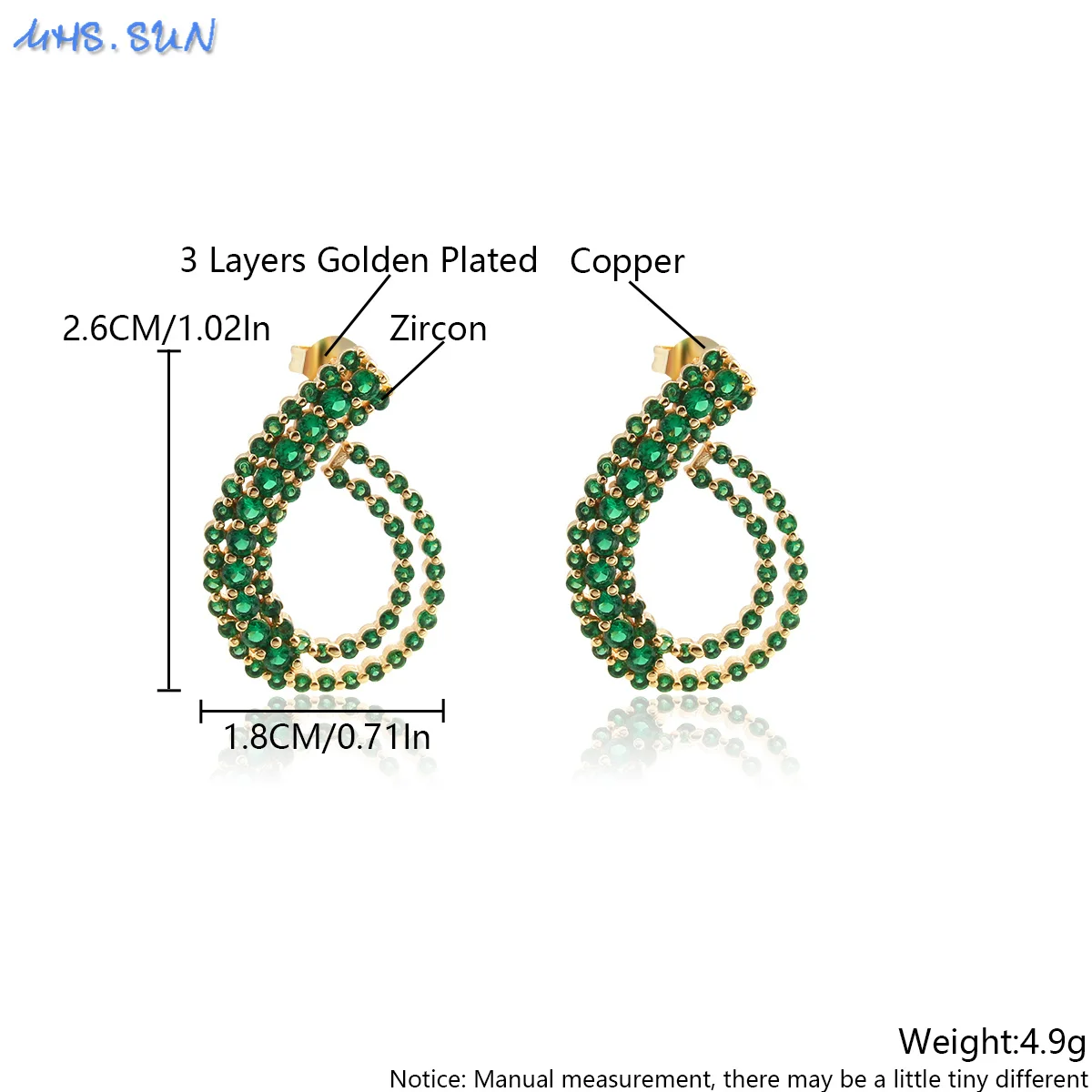 MHS.SUN классические позолоченные серьги-гвоздики с каплями воды блестящий