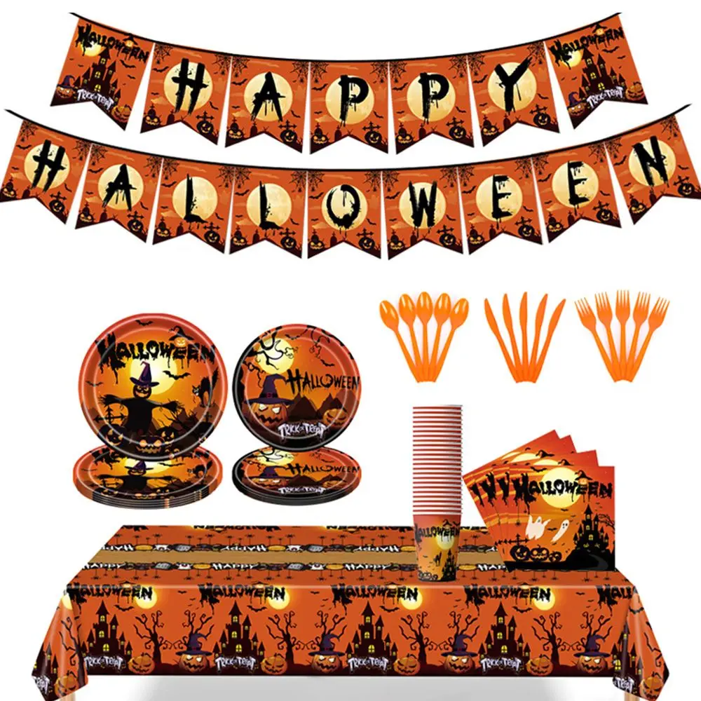 

Праздничное украшение, дружественная тыква, счастливый Хэллоуин, бумажные тарелки, Хэллоуин, одноразовая посуда, салфетки, набор посуды