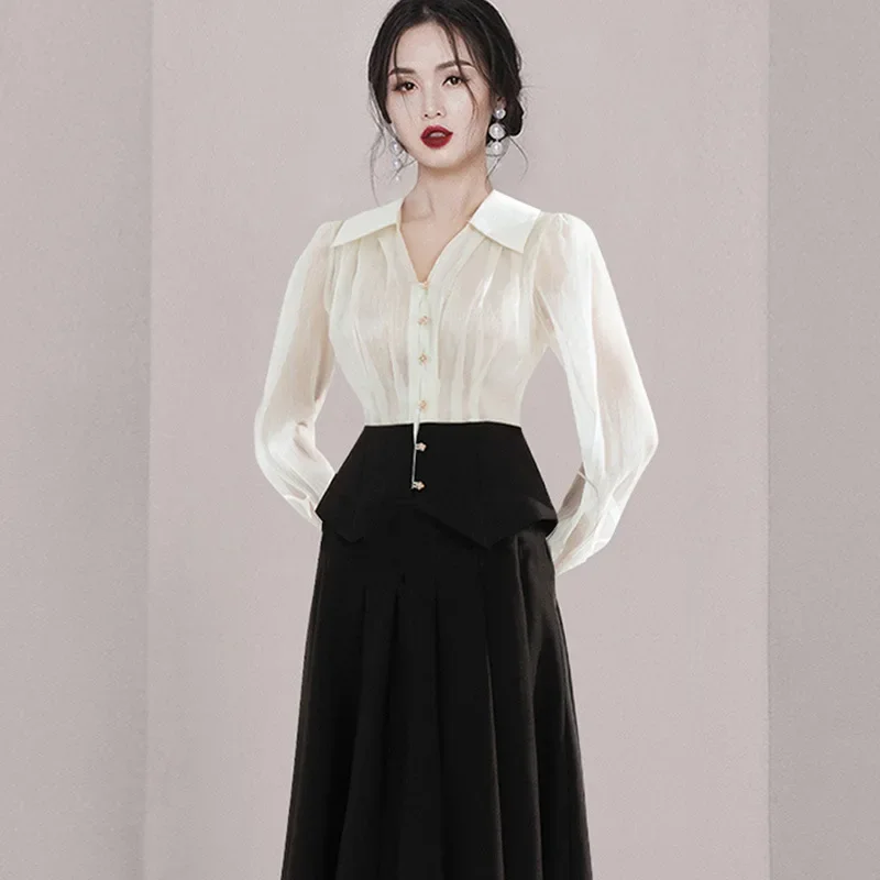 Элегантный осенний новый женский костюм 2023 топ с приталенной талией модная юбка