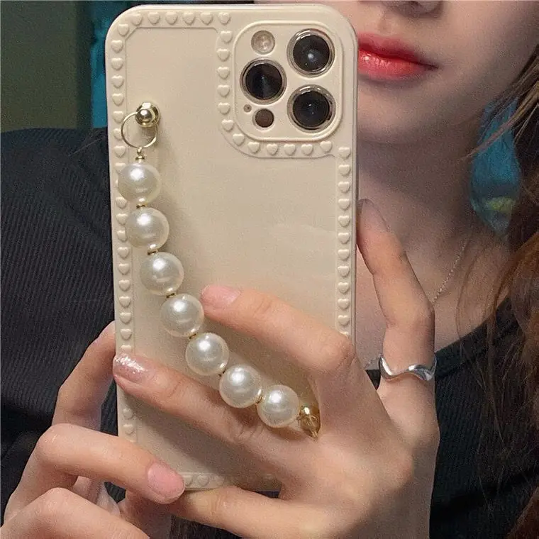 

Love Pearl Bracelet All-Inclusive Phone Case Soft Rubber Protective Cover For iPhone7 8 Plus X XR XS 11 12 13 Pro Max