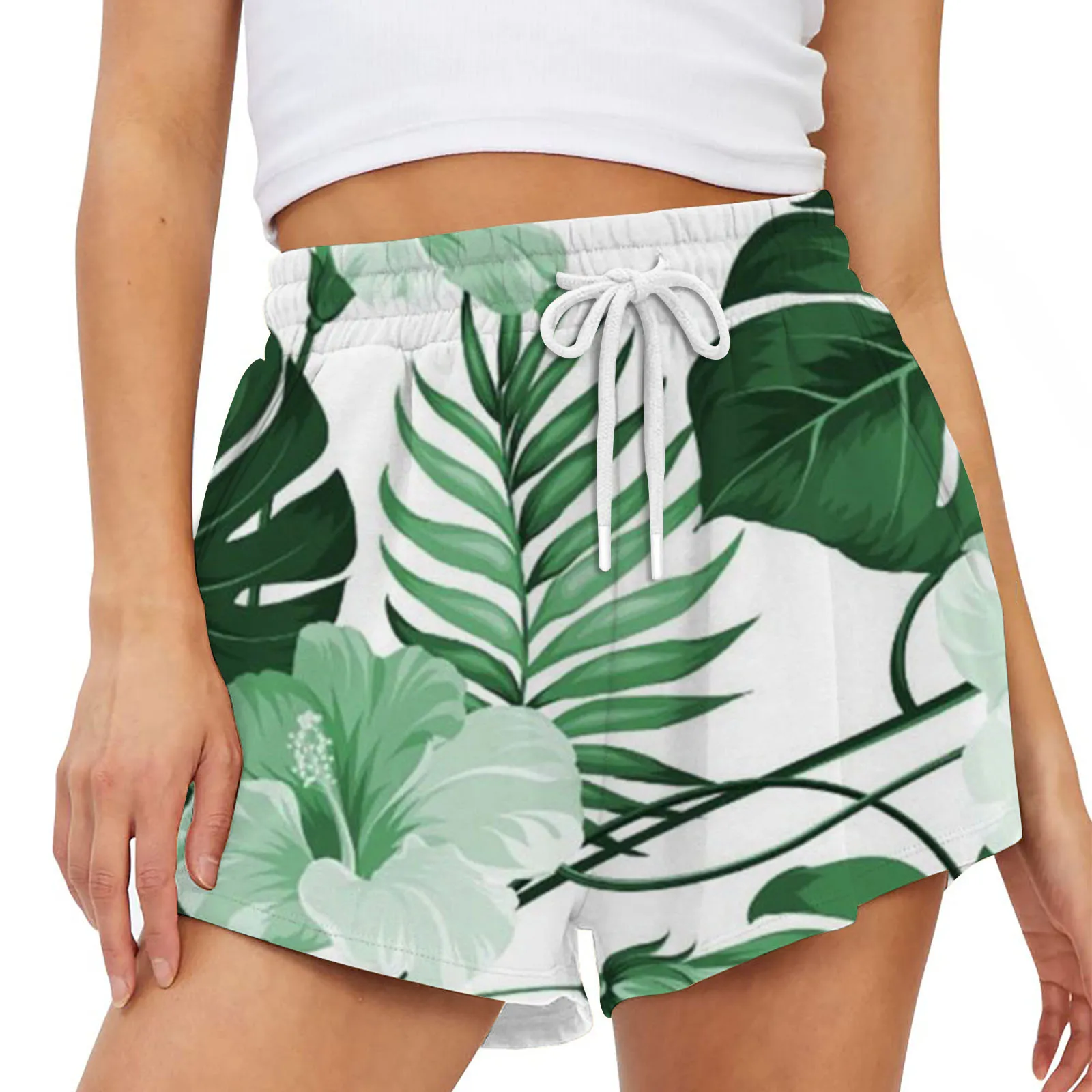 

Шорты женские спортивные с цветочным принтом, повседневные штаны для отдыха, эластичные, свободные пляжные, для бега, летние