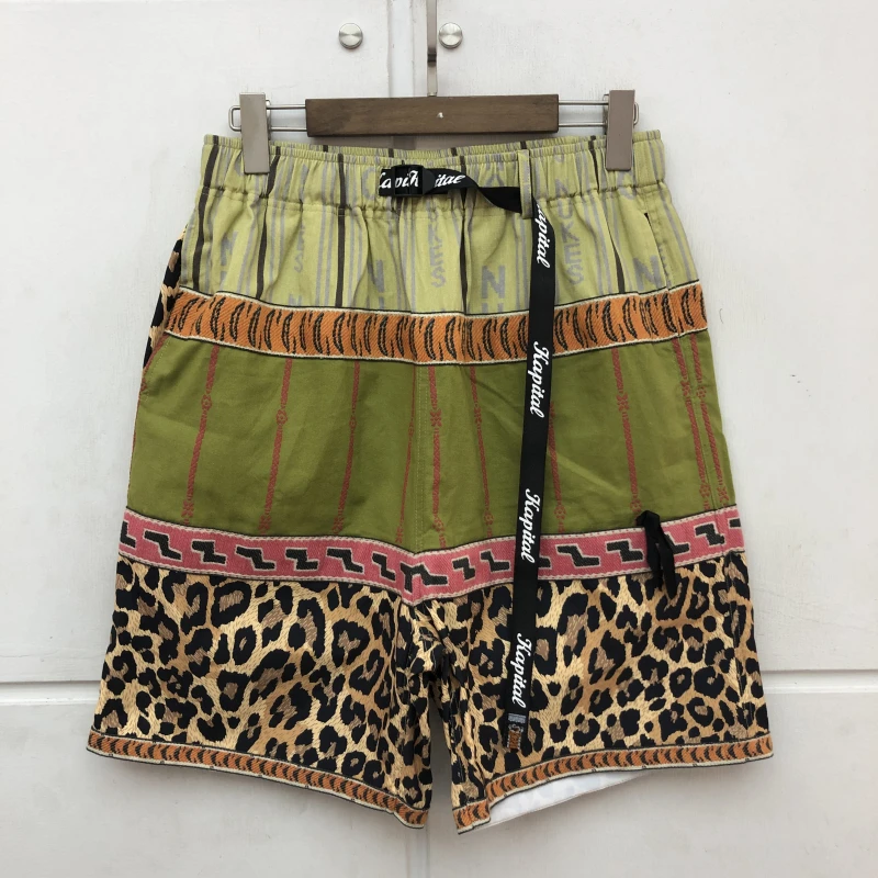 

NEW Patchwork Leopard KAPITAL Shorts Men Women High Quality Ribbon Casual Beach Shorts Mesh Breeches