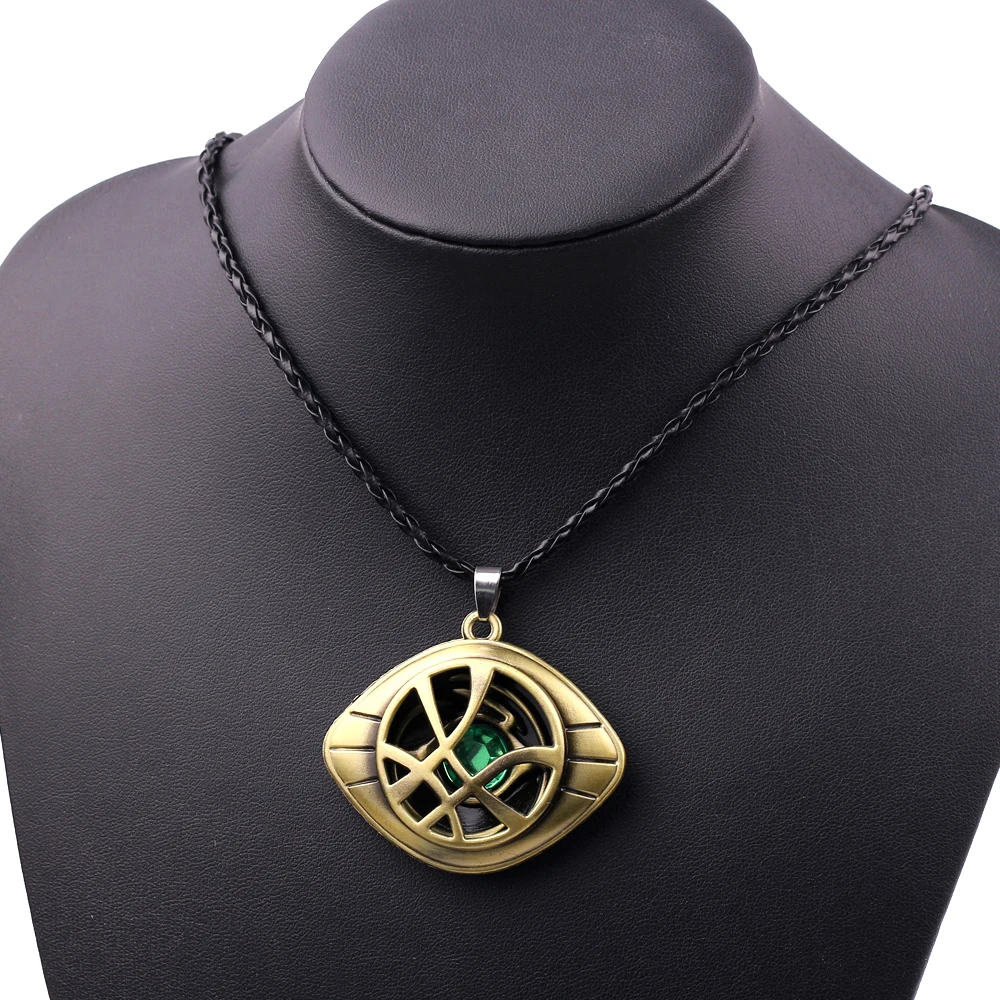 Marvel Doctor Strange Necklace Avengers Eye of Agamotto Pendant Leather Chain Vintage Jewelry For Men |