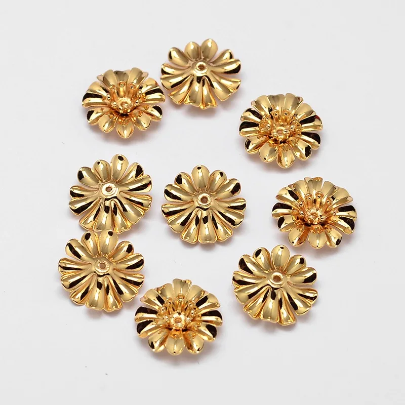 

Flower Brass Bead Caps Cadmium Free & Nickel Free & Lead Free Real 18K Gold Plated 14x5mm Hole: 1mm