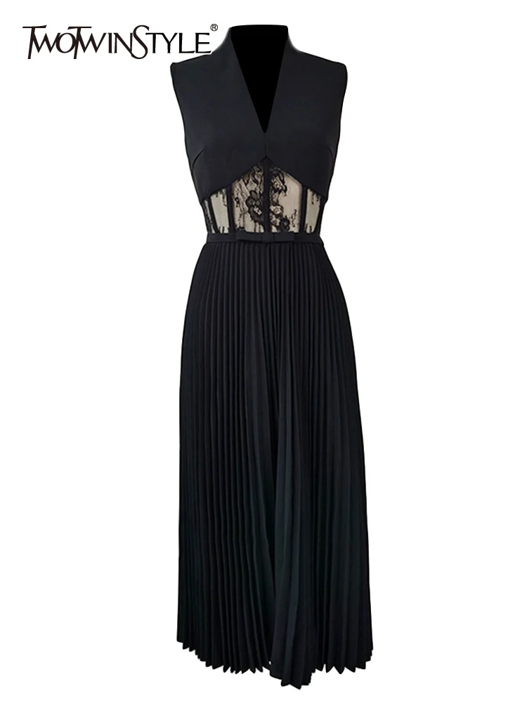 

Женское кружевное платье TWOTWINSTYLE, элегантное платье-туника с v-образным вырезом, без рукавов, высокой талией, трапециевидной формы