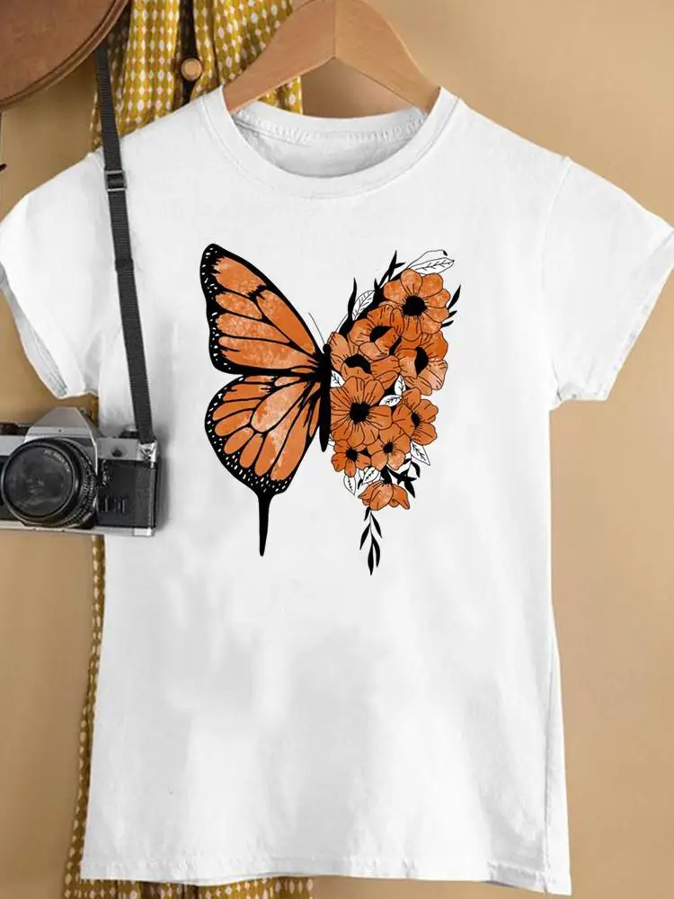 

Футболка женская летняя с коротким рукавом и цветочным принтом