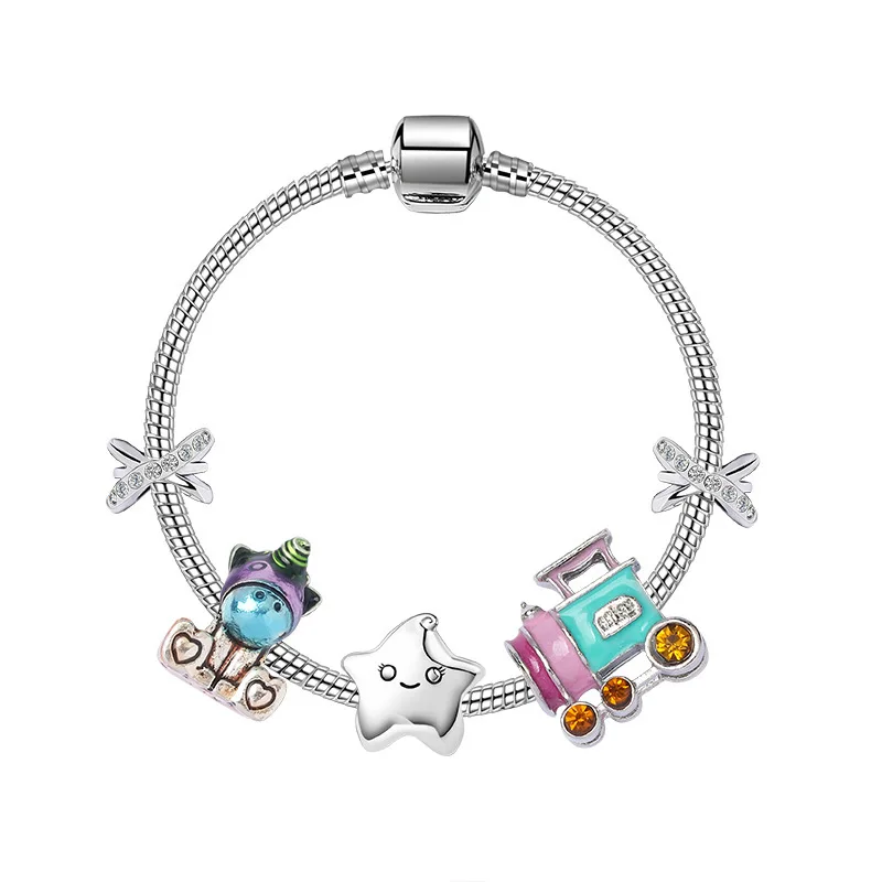 

Cartoon Charm Bracelet Cute Unicorn Little Train Painting Oil Beaded Bracelet Personalized DIY Pandora Pendant