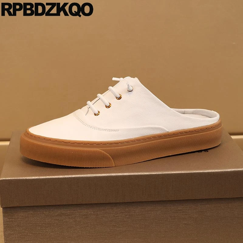 

Кроссовки мужские из натуральной кожи, на шнуровке, закрытый носок, плоская подошва, сланцы, спортивные шлепанцы, полубосоножки для скейтбординга