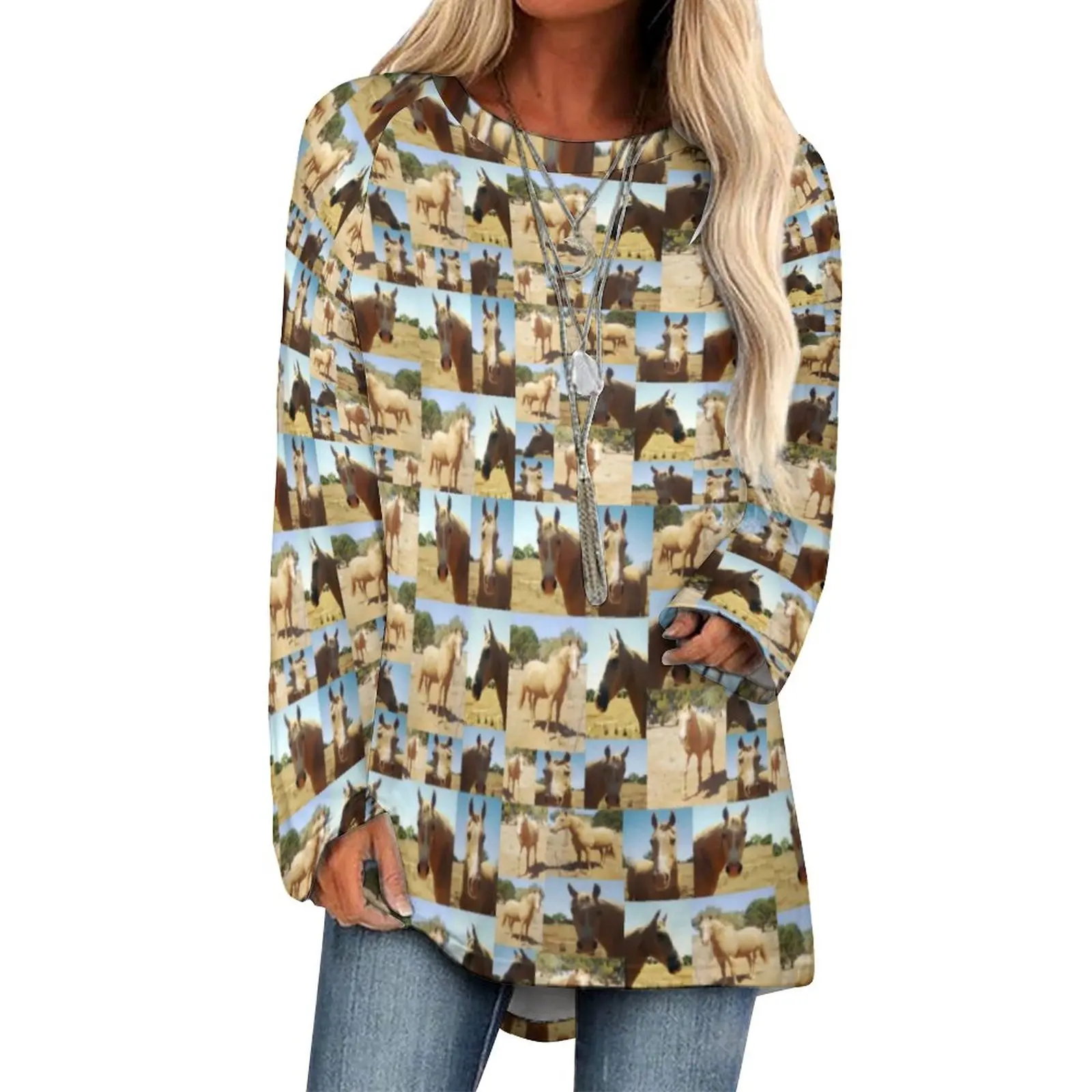 

Palomino Horse Photo T-Shirts Animal Print Cute T-Shirt Women Long Sleeve Casual Tops Oversize Trendy Clothing