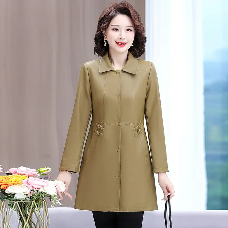 Новая весенне-осенняя кожаная куртка средней длины элегантный утягивающий стиль