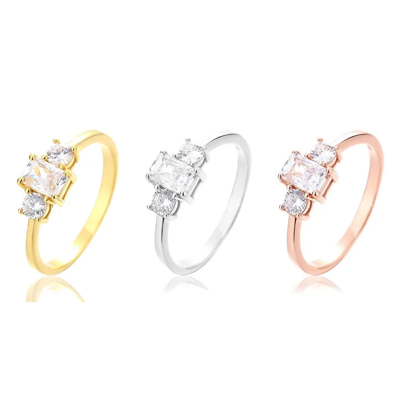 

RP-20 ZFSILVER Silver S925 Fashion Trendy Luxury Retro Simple White Zircon Rectangle Rings For Women Girls Wedding Party Jewelry