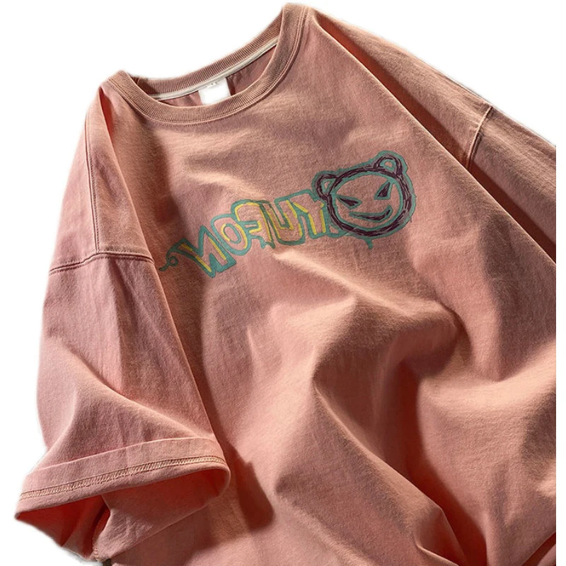 Chubby Girl plus Size Shoulder Pink Short-Sleeved T-shirt Women Ins Trendy Summer Loose Korean Style Oversize BF National Fashio